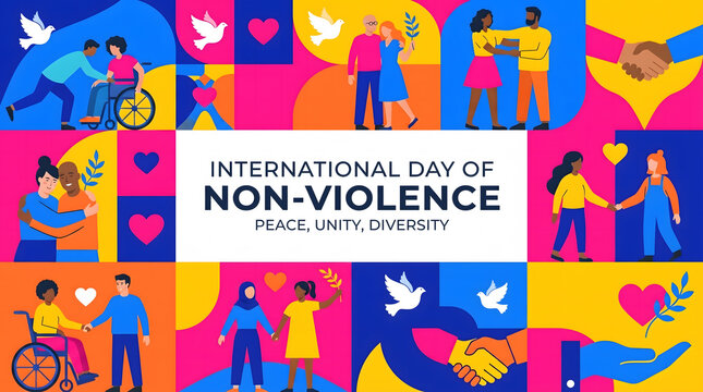 International Day of Non Violence Banner Design Minimalist Peace Concept with Dove and Olive Branch Vector Illustration
