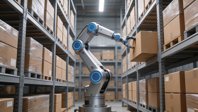 Robot arm in warehouse