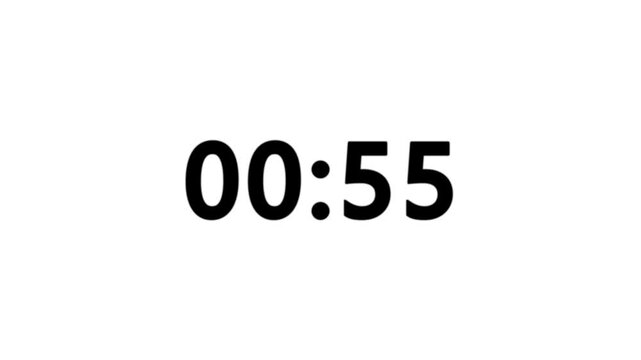 1 minute countdown, animated timer on transparent background, seamless loop video clip.