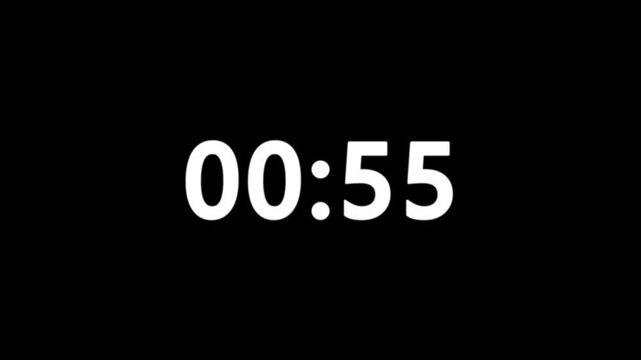 1 minute countdown, animated timer on transparent background, seamless loop video clip.