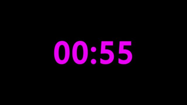 1 minute countdown, animated timer on transparent background, seamless loop video clip.