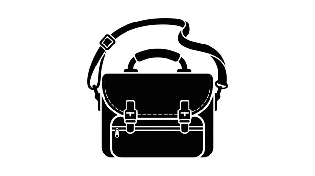 Black Leather Satchel Bag Icon Vector Illustration
