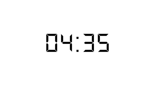 Countdown timer animation of 5 minutes on transparent background with alpha channels, 5 minutes countdown timer animation, countdown video.