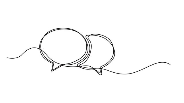 speech bubble continuous one line drawing animation, Two bubble speech continuous one line drawing video, Empty speech bubble outline simple line communication concept abstract thought balloon blank.