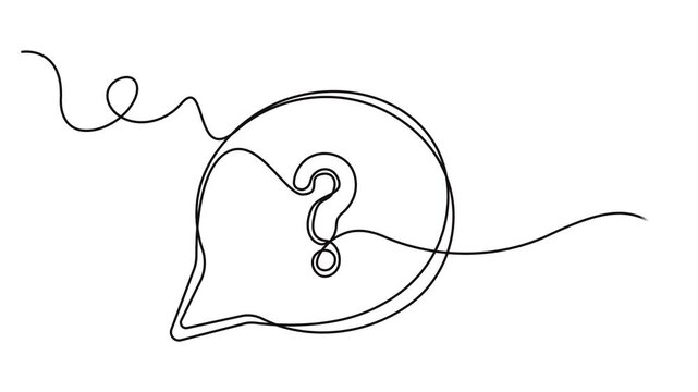 Animated self drawing of continuous line draw Quick tips. Continuous one line drawing of question mark, Animated self drawing question mark and speech bubble. Full length one line animation. 4K video.