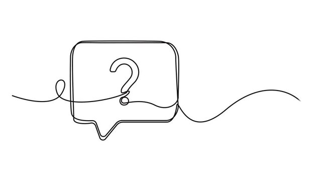 Animated self drawing of continuous line draw Quick tips. Continuous one line drawing of question mark, Animated self drawing question mark and speech bubble. Full length one line animation. 4K video.