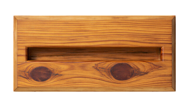 Natural wood plank with horizontal groove and two knot details, isolated on transparent background