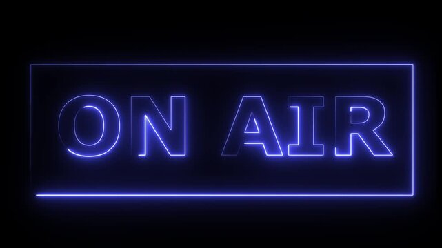 A neon-style &ldquo;On Air&rdquo; logo glowing against a dark background, commonly used to represent live broadcasting in radio, podcast, streaming, and television studio environments.