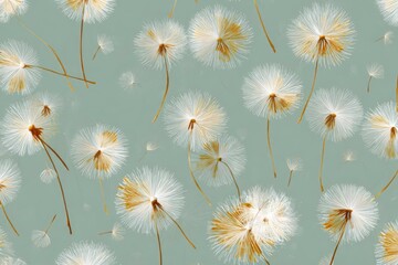 Obraz premium Gouache Botanical Nursery Wallpaper with Tiny White and Yellow Seeds