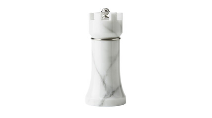 White marble chess rook shaped salt or pepper mill, isolated on transparent background © Elena