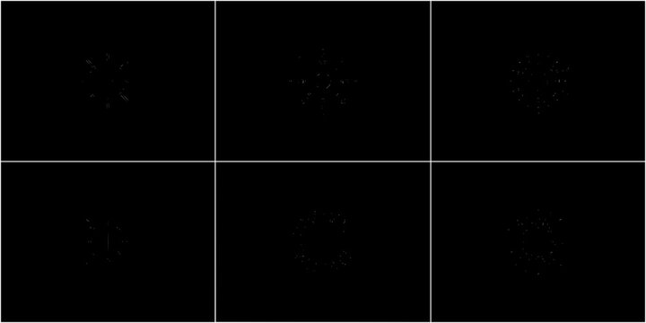 Six Sun Icons in a 2x3 Grid, Each with Varying Degrees of Sun Rays on a Black Background Featuring Icon, Design, Illustration