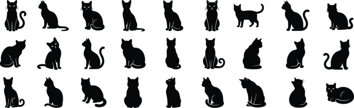 Halloween black cat silhouettes collection for oct 31 celebrations and spooky designs