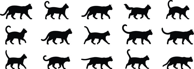 Naklejka premium Halloween black cat silhouettes oct 31 decorations spooky vector graphics