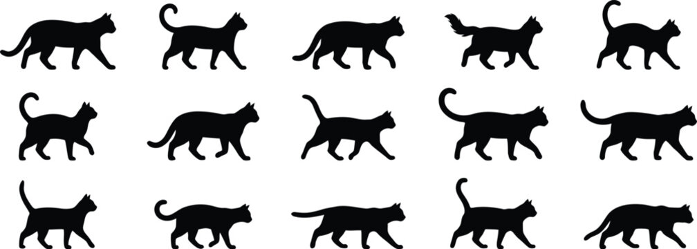 Halloween black cat silhouettes oct 31 decorations spooky vector graphics