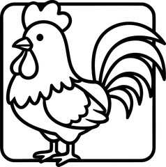 Cute cartoon rooster icon, simple line drawing, black and white illustration © Saepul