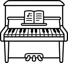 Line Art Upright Piano with Sheet Music Open © Saepul