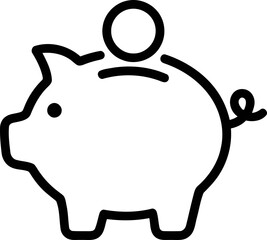 Piggy Bank Icon with Coin, Simple Outline Art, Financial Savings Concept © ristirianti