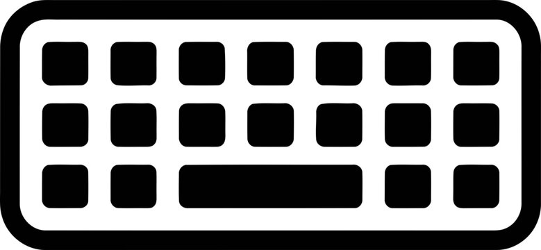 Minimalist keyboard icon, black and white outline, simple design, symbol for typing and technology