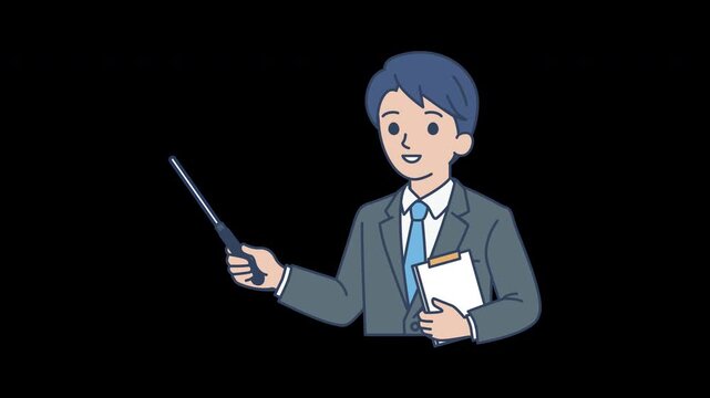 Businessman Pointing with Pointer Stick Loop Animation