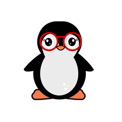 Obraz premium Cute baby penguin character with big eyes, vector cartoon illustration