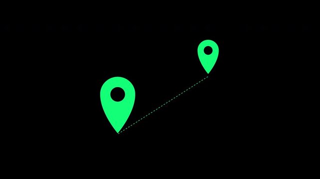 Dual map pointers source destination tracking route green icon animation