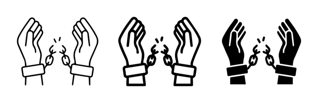 Freedom Symbol, Broken Chains, Hands Escaping Captivity, Liberation Icon Set