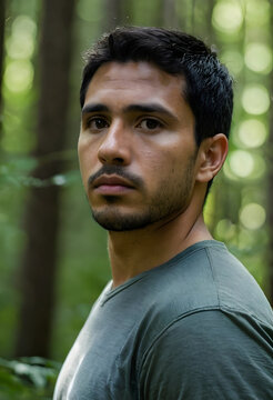 Thoughtful young man in nature looking quizzically
