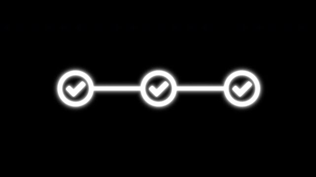 Neon 3 steps stages progress bar checkmarks timeline blue animation