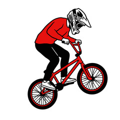 Obraz premium Cyclist Riding a Bike in Action, Black Silhouette Vector Illustration of an Athlete on Wheels for Sport, Racing, BMX and Outdoor Adventure Themes