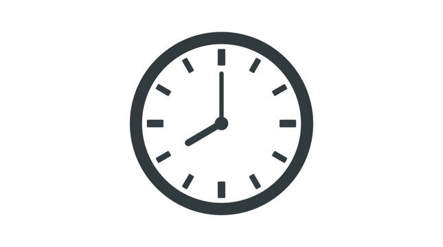A simple minimalist wall clock icon displaying eight o'clock in a clean flat graphic style
