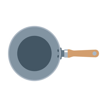Grey frying pan with wooden handle kitchen cooking utensil