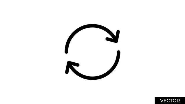 Simple circular refresh and reload icon outline with interface, rotation