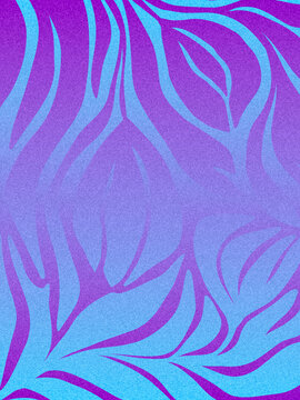 Abstract Botanical Background with Grain Texture and Soft Purple Blue Gradient/ Modern abstract botanical background featuring stylized organic leaves in a soft purple and blue gradient with intention