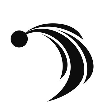 Abstract comet logo icon, black swoosh motion trail vector, minimalist celestial body symbol, dynamic swooping graphic for corporate branding