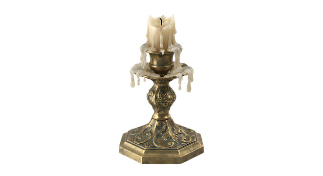 Antique candlestick with melted candle
