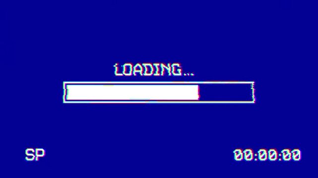 Retro Loading Progress Bar Animation with VHS CRT Glitch Effect