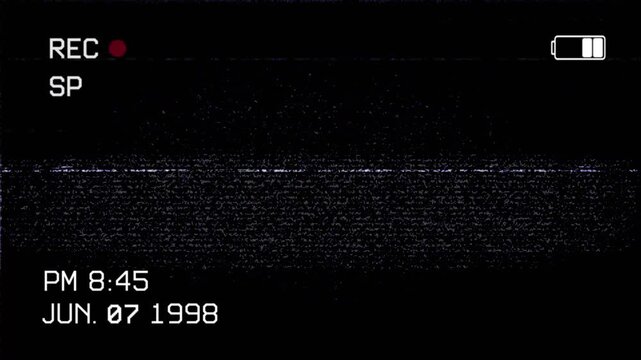 Retro VHS Recording Screen Animation with Camcorder REC Overlay and Analog Noise