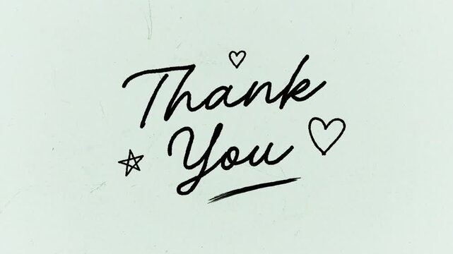 Thank You Hand Drawn Text Animation with Doodle Heart and Star Sketch Effect