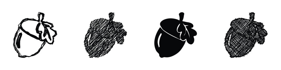 Collection of four acorn icons in different artistic styles for design © Vova7