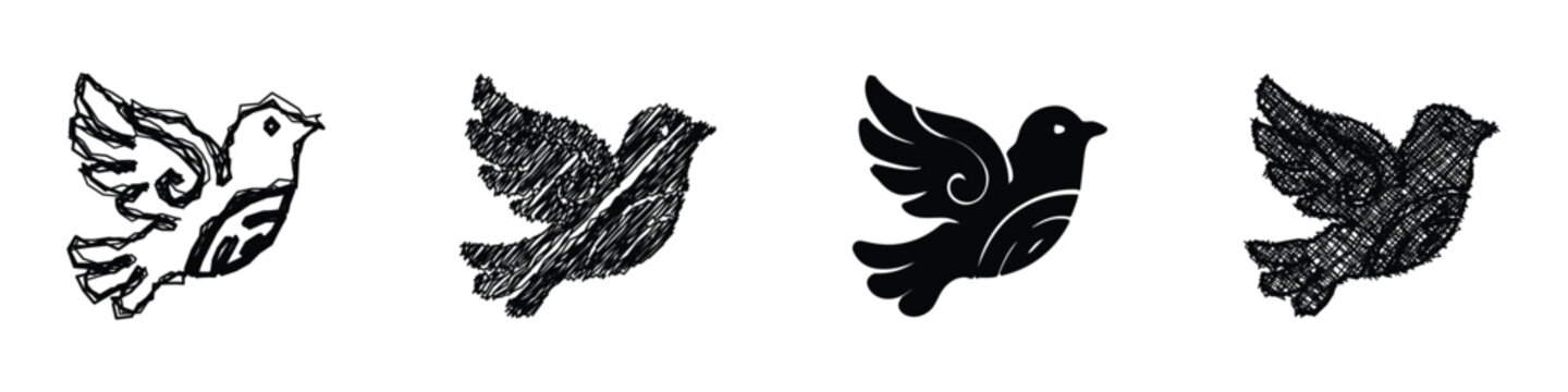 Collection of stylized bird icons representing different artistic interpretations