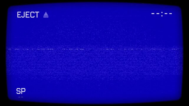 VHS Eject Screen Animation with Blue CRT Display and Analog Noise