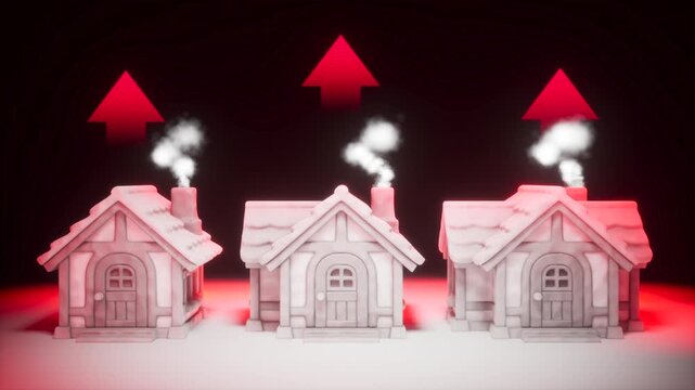 Mortgage Rate Increase and Home Price Index Trend 3D Render