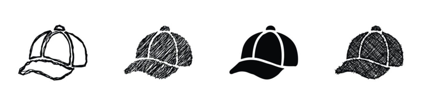 Collection of baseball cap icons in various artistic styles and textures