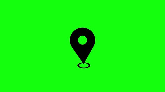 Black map pin icon on green screen for navigation andlo cation purposes