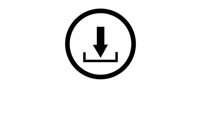 Download symbol icon  black arrow pointing down into rectangle inside circle  white background