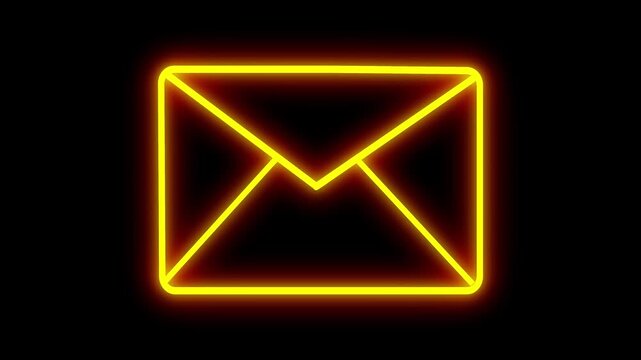 Neon yellow envelope icon with transparent background a bright yellow neon light envelope icon on a transparent isolated background