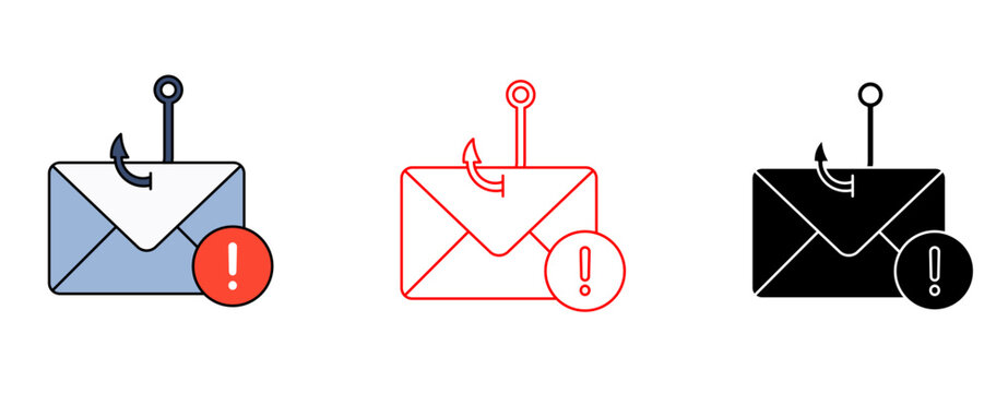 Email phishing Security Icon Set Multiple Style Collection editable stroke and fill for cyber security concept