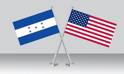 Obraz premium Crossed flags of Honduras and United States of America (USA). Official colors. Correct proportion. Banner design