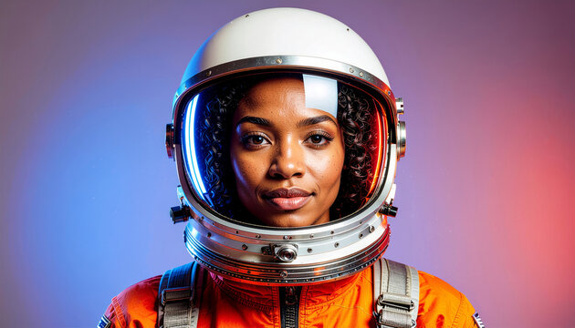 Young woman astronaut looking forward