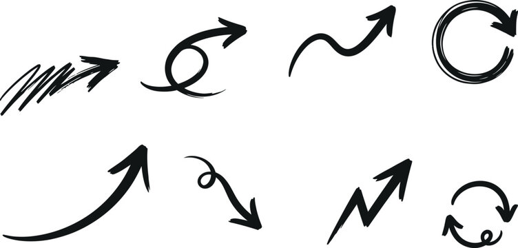 Set of hand drawn grunge style arrows and directional symbols with sketches direction charcoal artistic pointers illustration elements abstract directions pointing collection